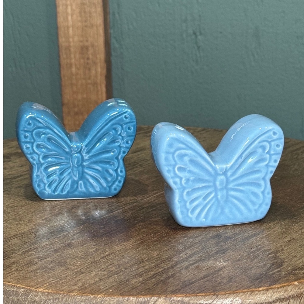 Dolly Parton Butterfly Salt & Pepper Shaker Set Blue Ceramic Farmhouse Decor